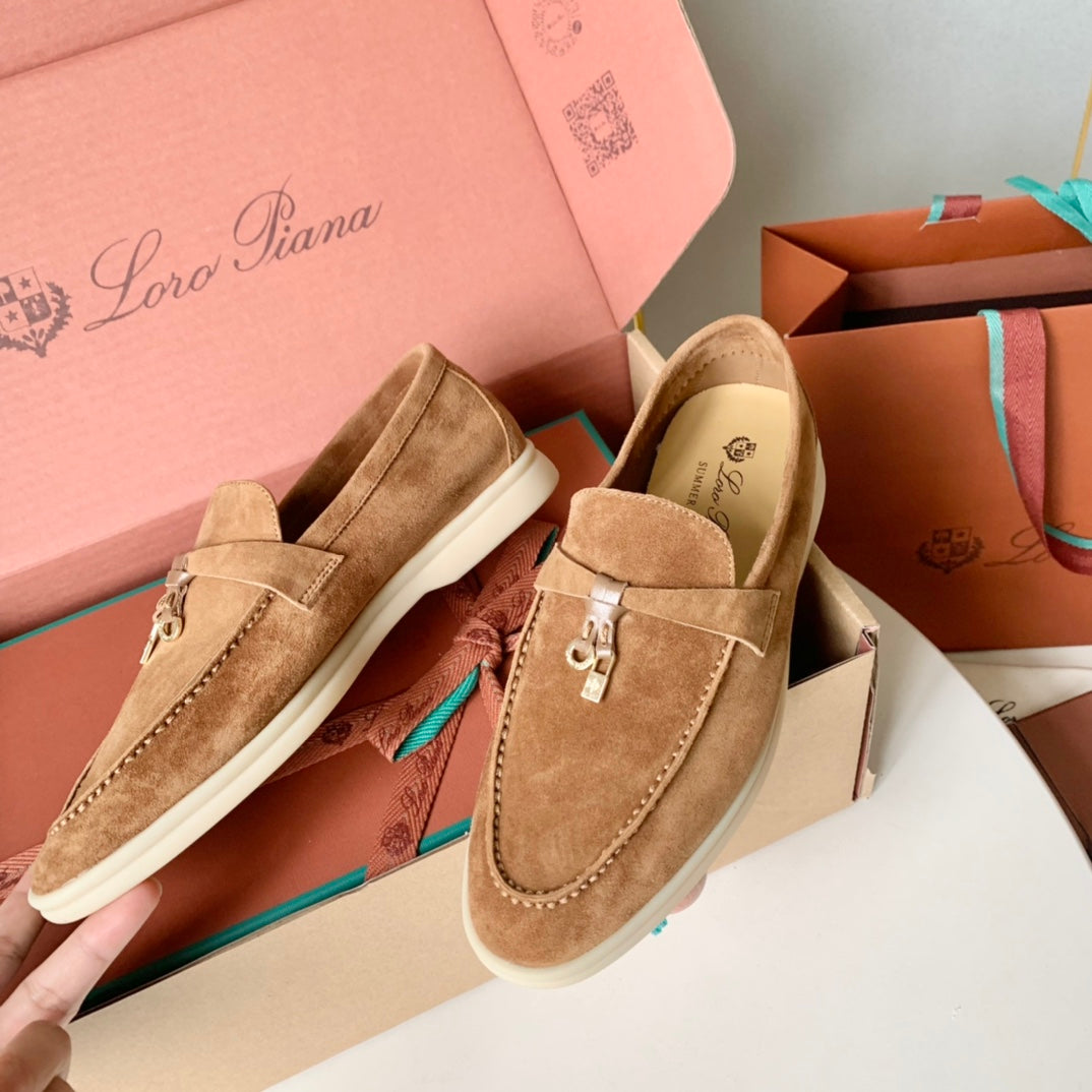 Loro Piana Camel Suede Summer Charms Walk Loafers - 35