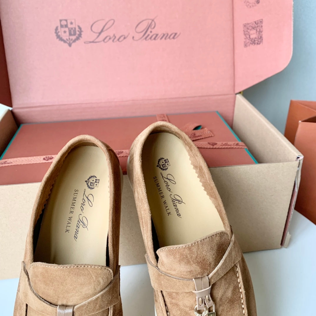 Loro Piana Camel Suede Summer Charms Walk Loafers - 35