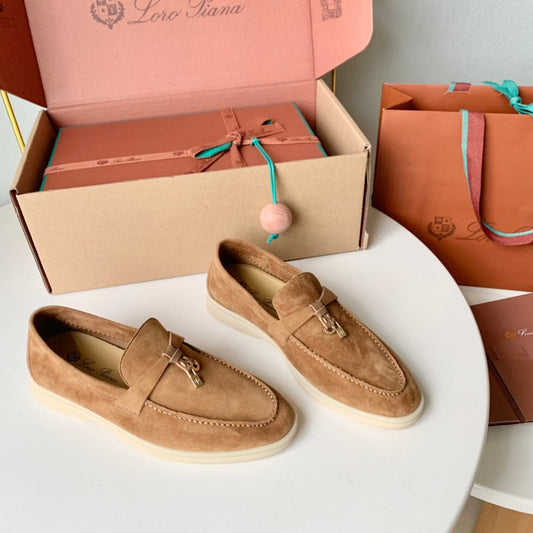 Loro Piana Camel Suede Summer Charms Walk Loafers - 35