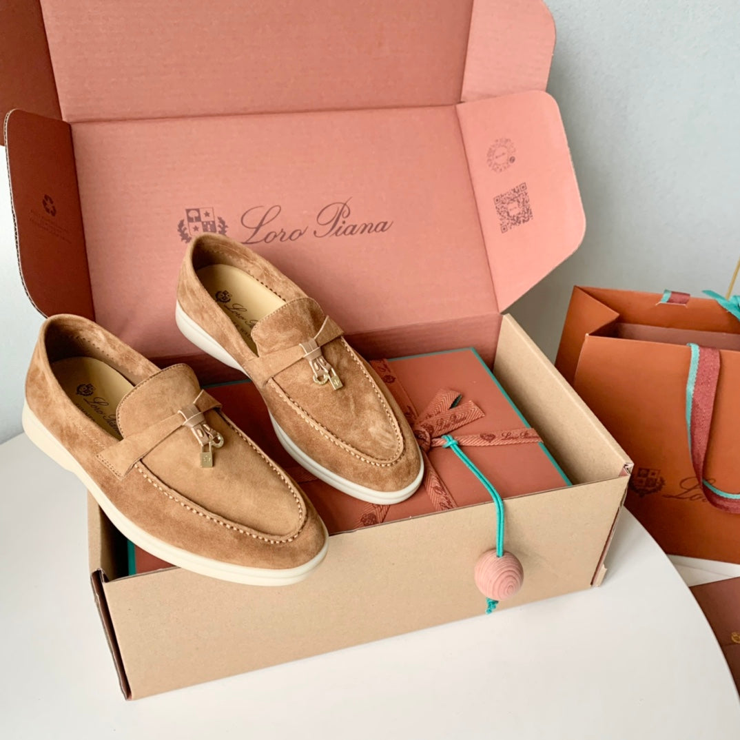 Loro Piana Camel Suede Summer Charms Walk Loafers - 35