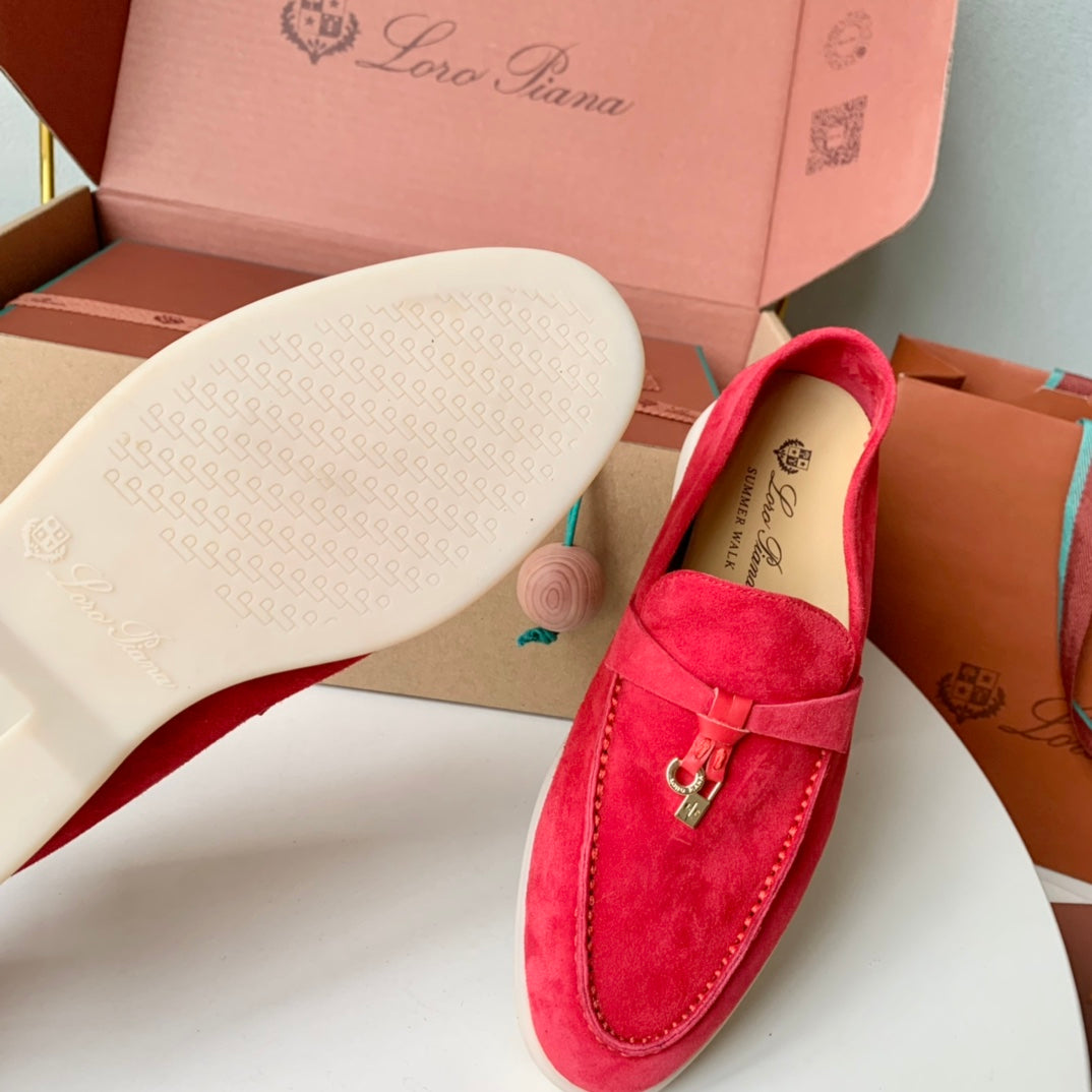 Loro Piana Red Suede Summer Charms Walk Loafers - 35