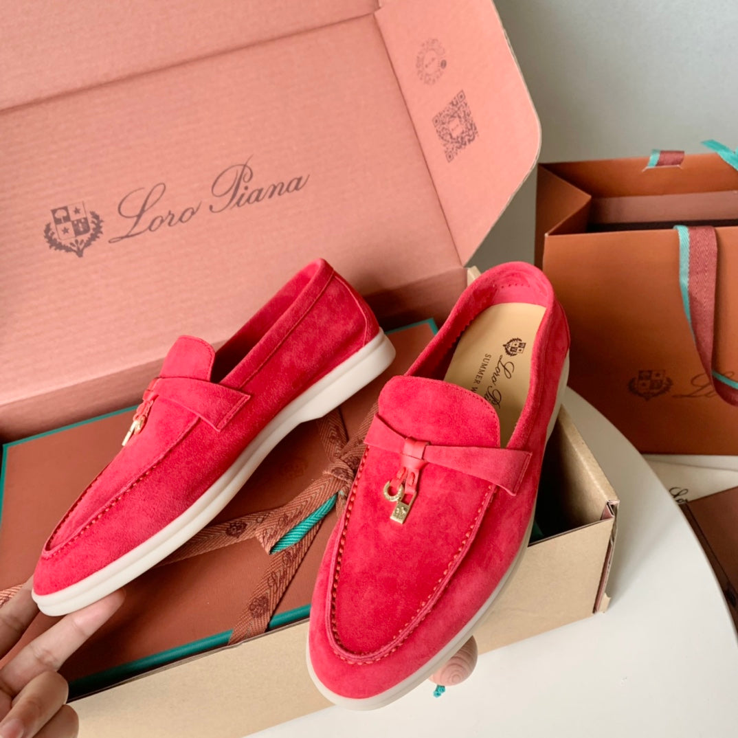 Loro Piana Red Suede Summer Charms Walk Loafers - 35