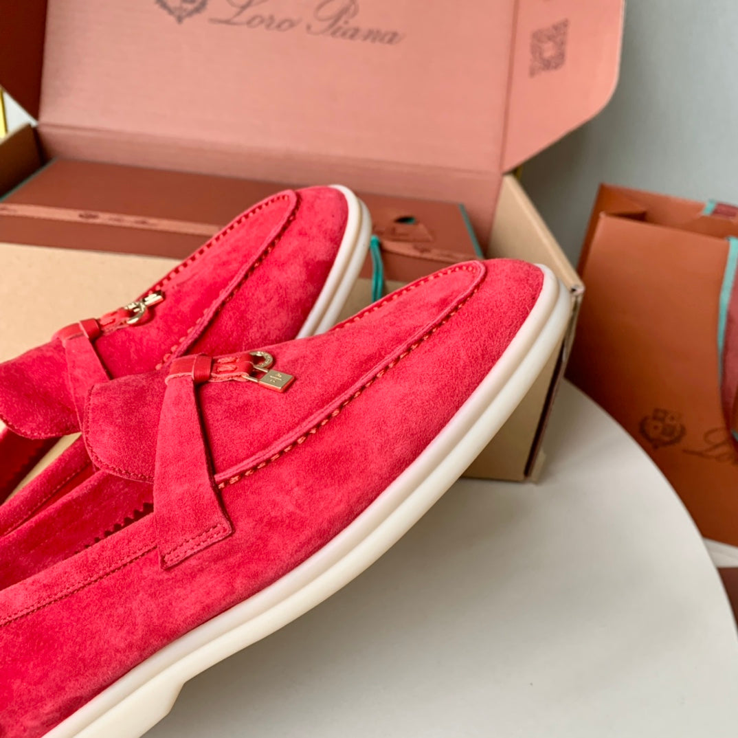 Loro Piana Red Suede Summer Charms Walk Loafers - 35