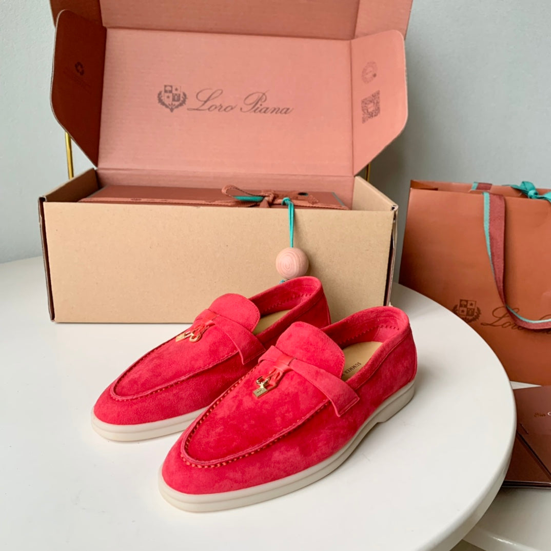 Loro Piana Red Suede Summer Charms Walk Loafers - 35
