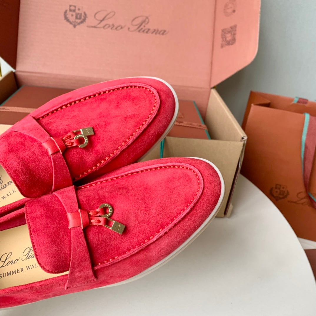 Loro Piana Red Suede Summer Charms Walk Loafers - 35