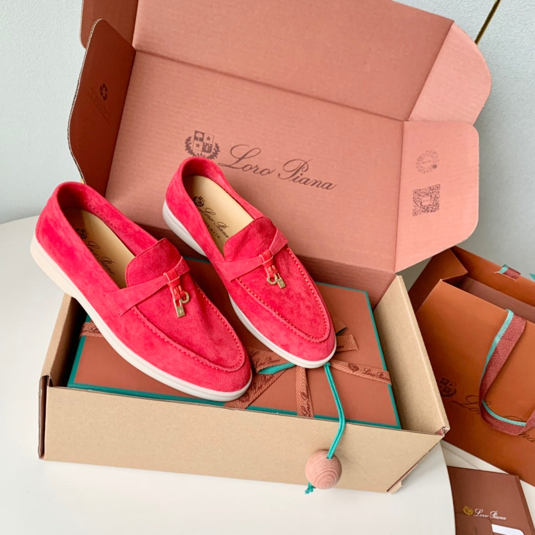 Loro Piana Red Suede Summer Charms Walk Loafers - 35