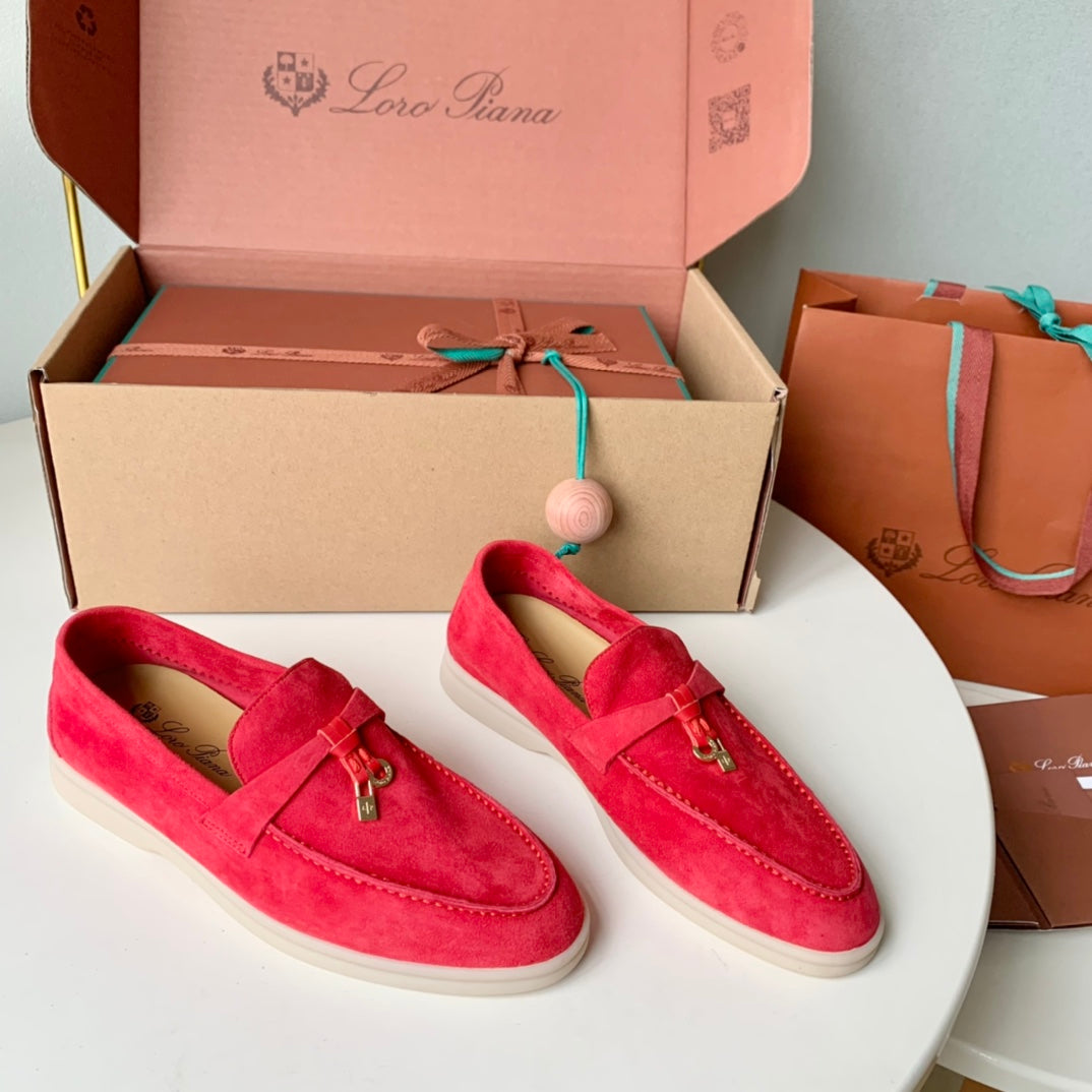Loro Piana Red Suede Summer Charms Walk Loafers - 35