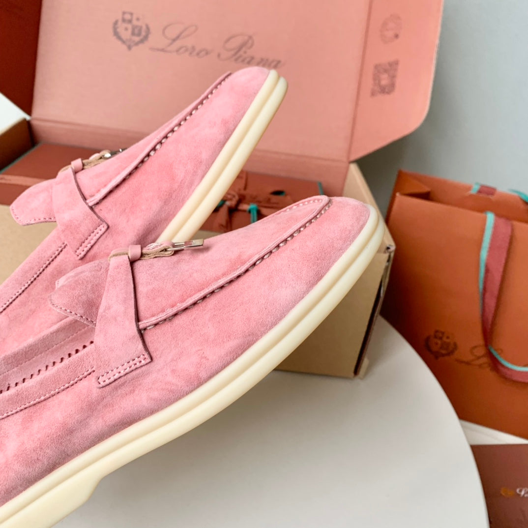 Loro Piana Pink Suede Summer Charms Walk Loafers - 35