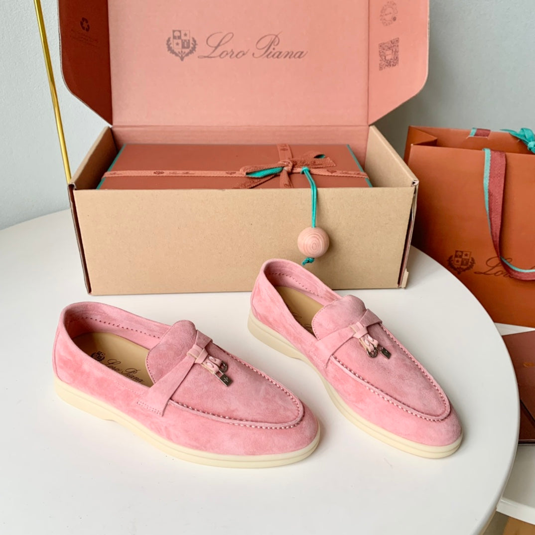 Loro Piana Pink Suede Summer Charms Walk Loafers - 35