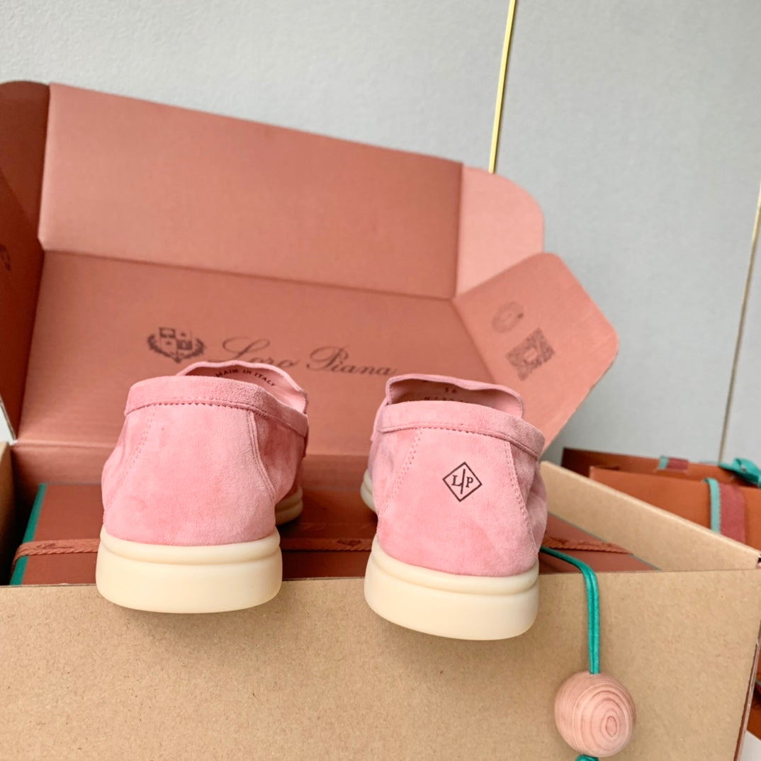 Loro Piana Pink Suede Summer Charms Walk Loafers - 35