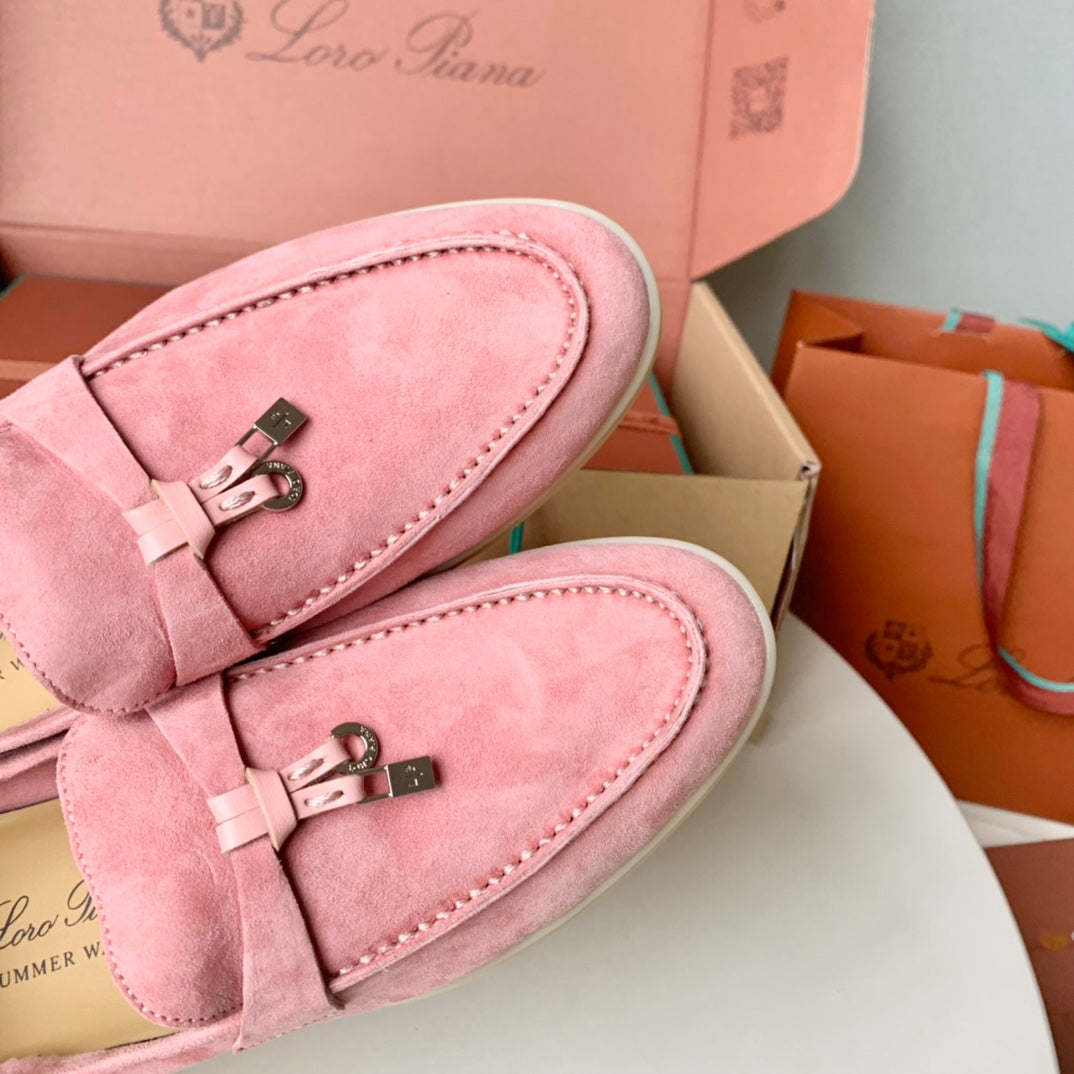 Loro Piana Pink Suede Summer Charms Walk Loafers - 35