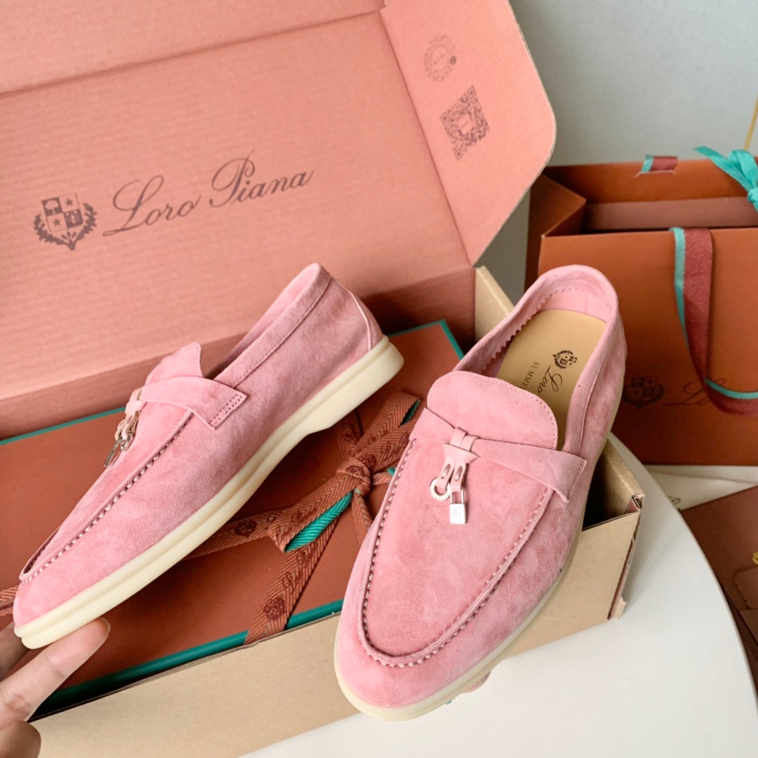 Loro Piana Pink Suede Summer Charms Walk Loafers - 35