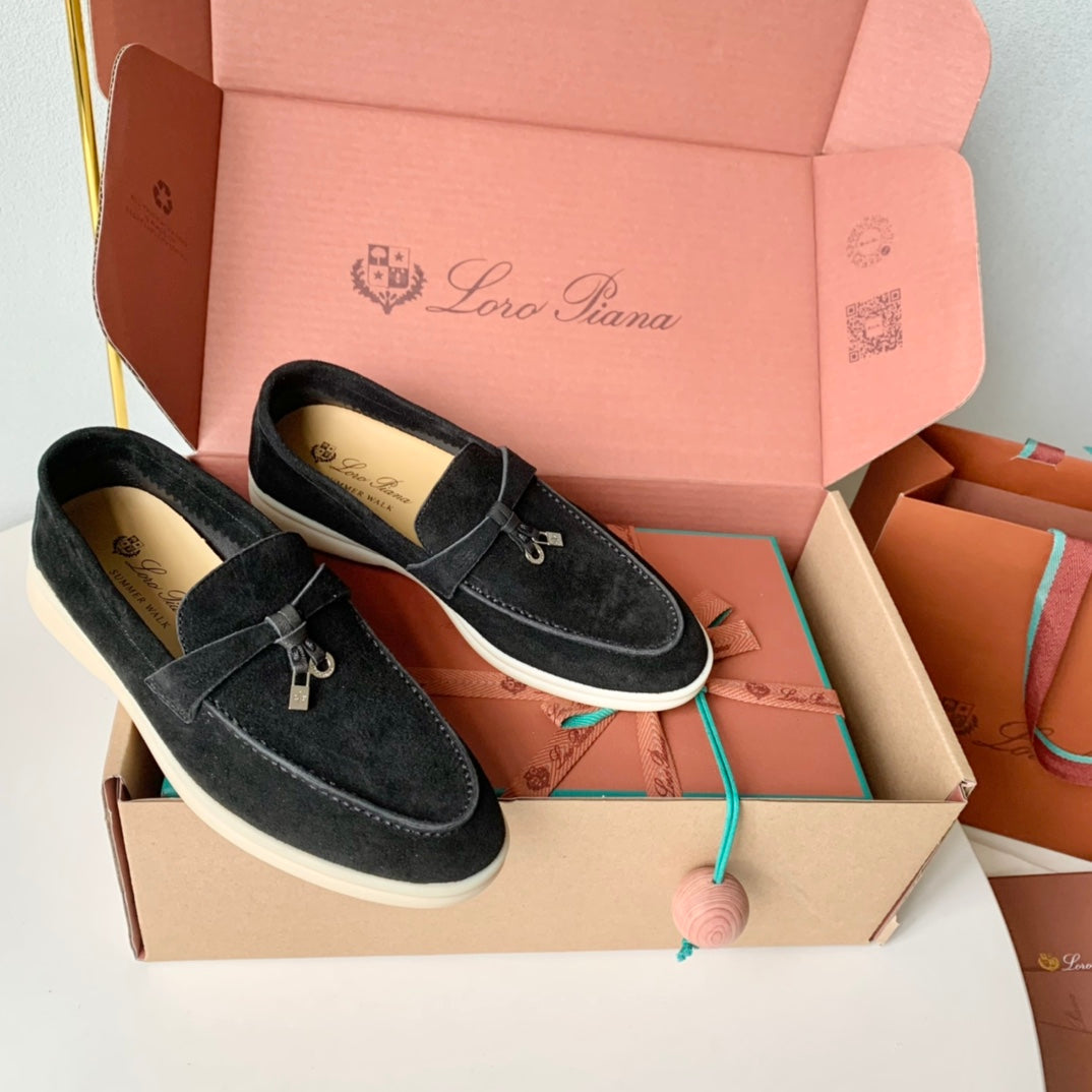 Loro Piana Black Suede Summer Charms Walk Loafers - 35