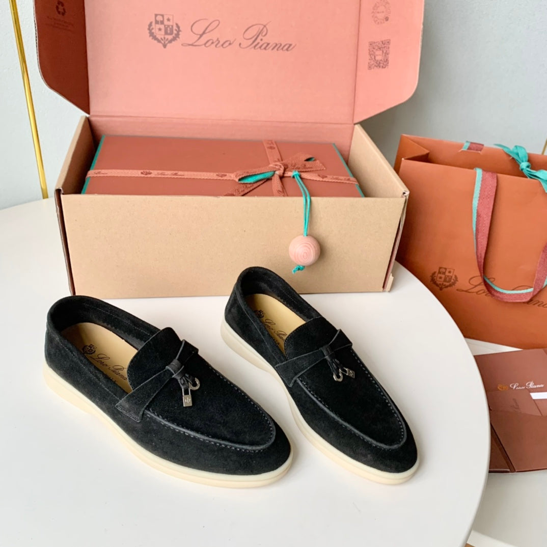 Loro Piana Black Suede Summer Charms Walk Loafers - 35