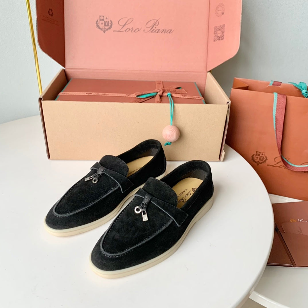 Loro Piana Black Suede Summer Charms Walk Loafers - 35