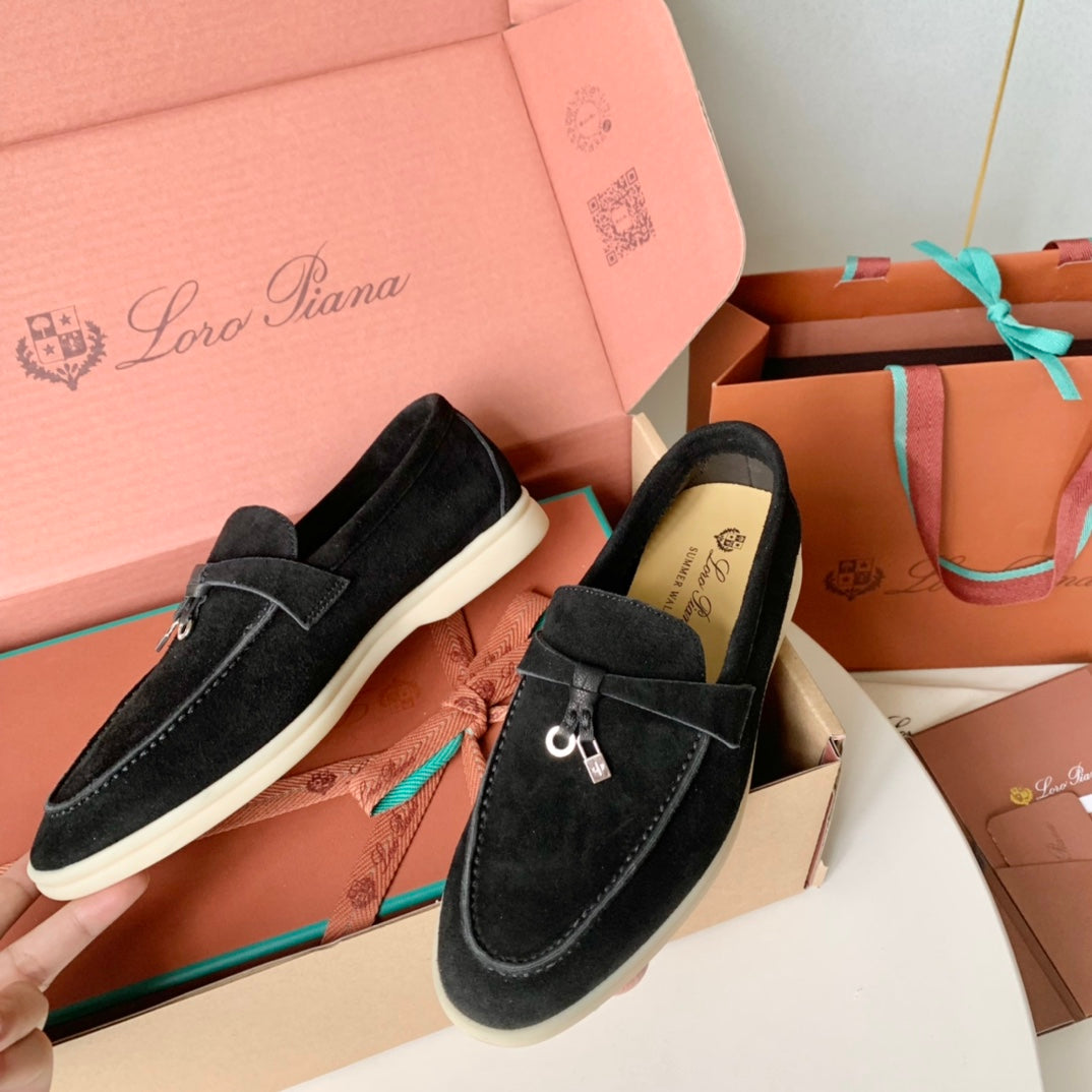 Loro Piana Black Suede Summer Charms Walk Loafers - 35