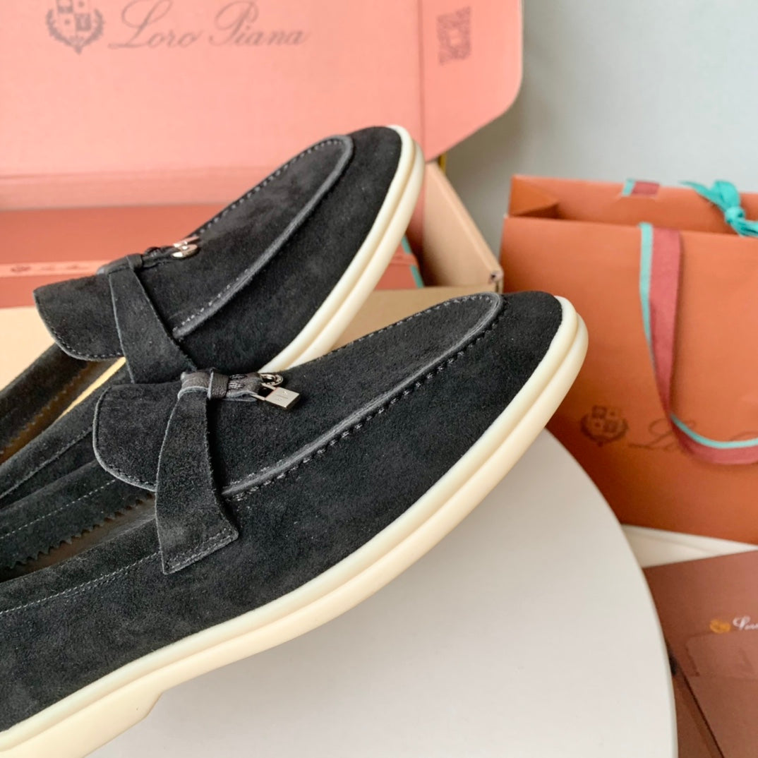 Loro Piana Black Suede Summer Charms Walk Loafers - 35