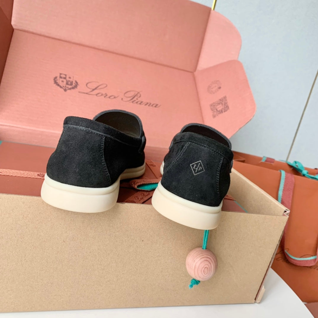 Loro Piana Black Suede Summer Charms Walk Loafers - 35