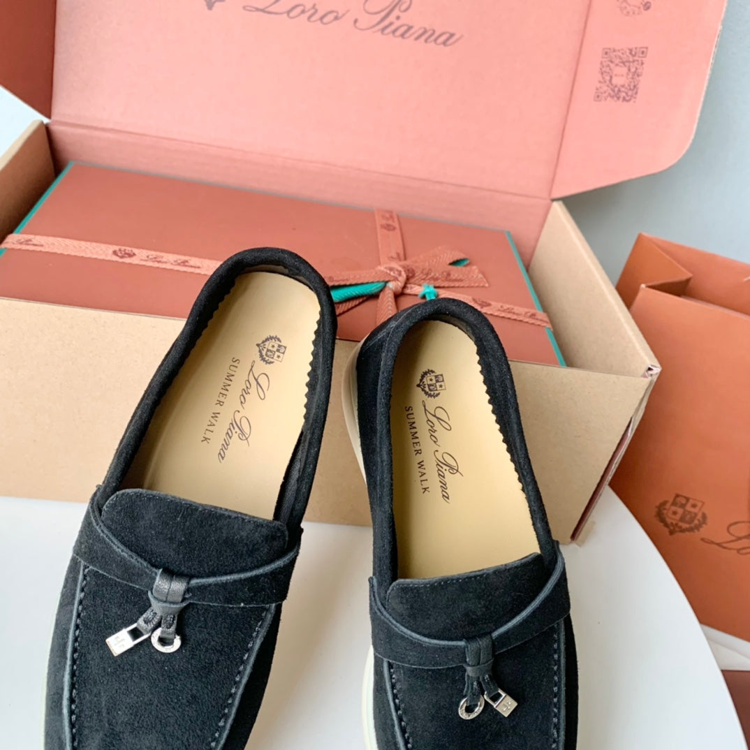 Loro Piana Black Suede Summer Charms Walk Loafers - 35