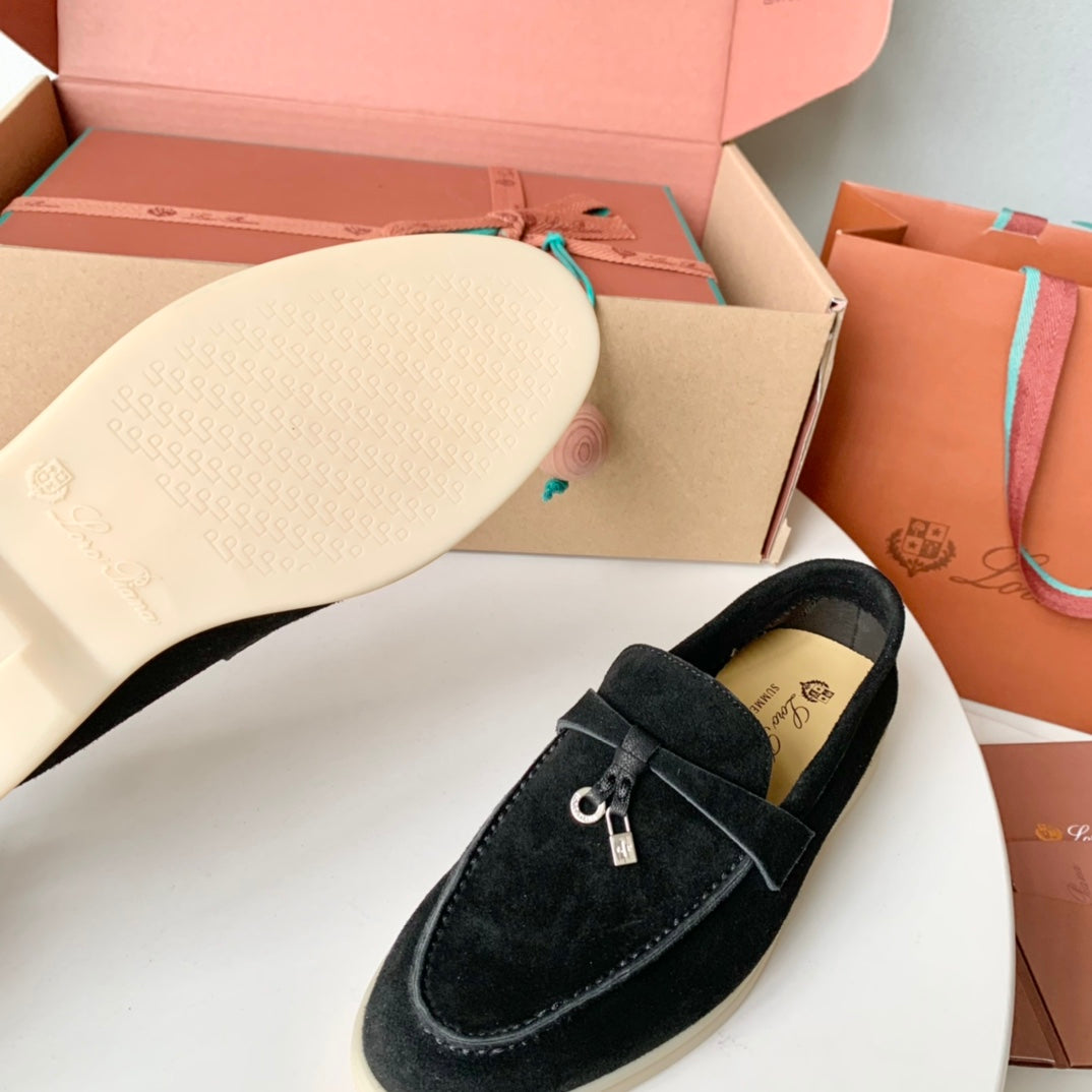 Loro Piana Black Suede Summer Charms Walk Loafers - 35