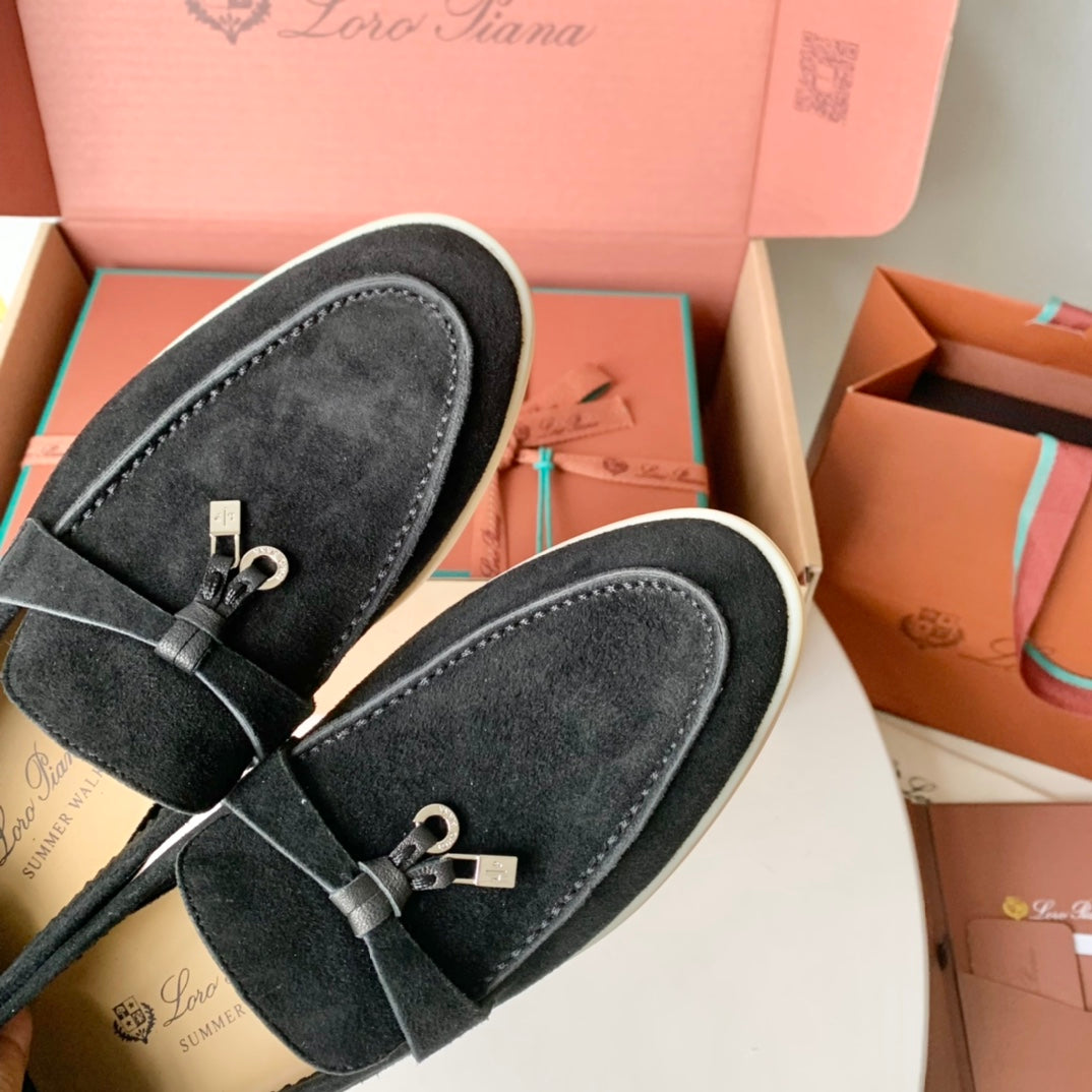 Loro Piana Black Suede Summer Charms Walk Loafers - 35