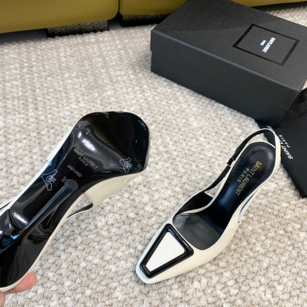 SL TRIANGLE HEELED SLINGBACKS WHITE CALFSKIN - 35 / 5 CM