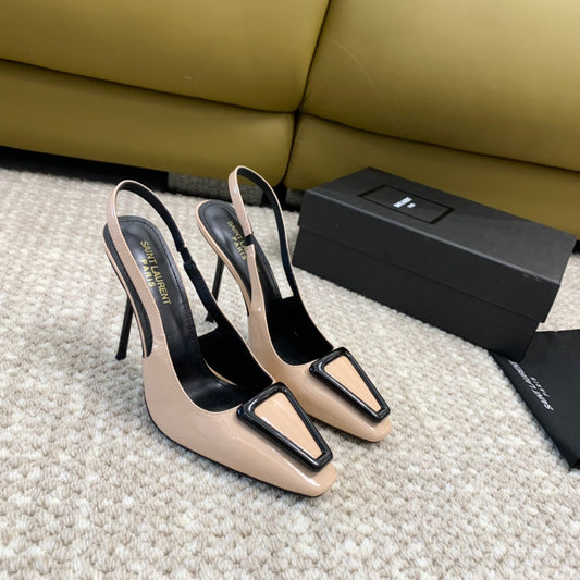 SL TRIANGLE HEELED SLINGBACKS BISQUE CALFSKIN - 35 / 5 CM
