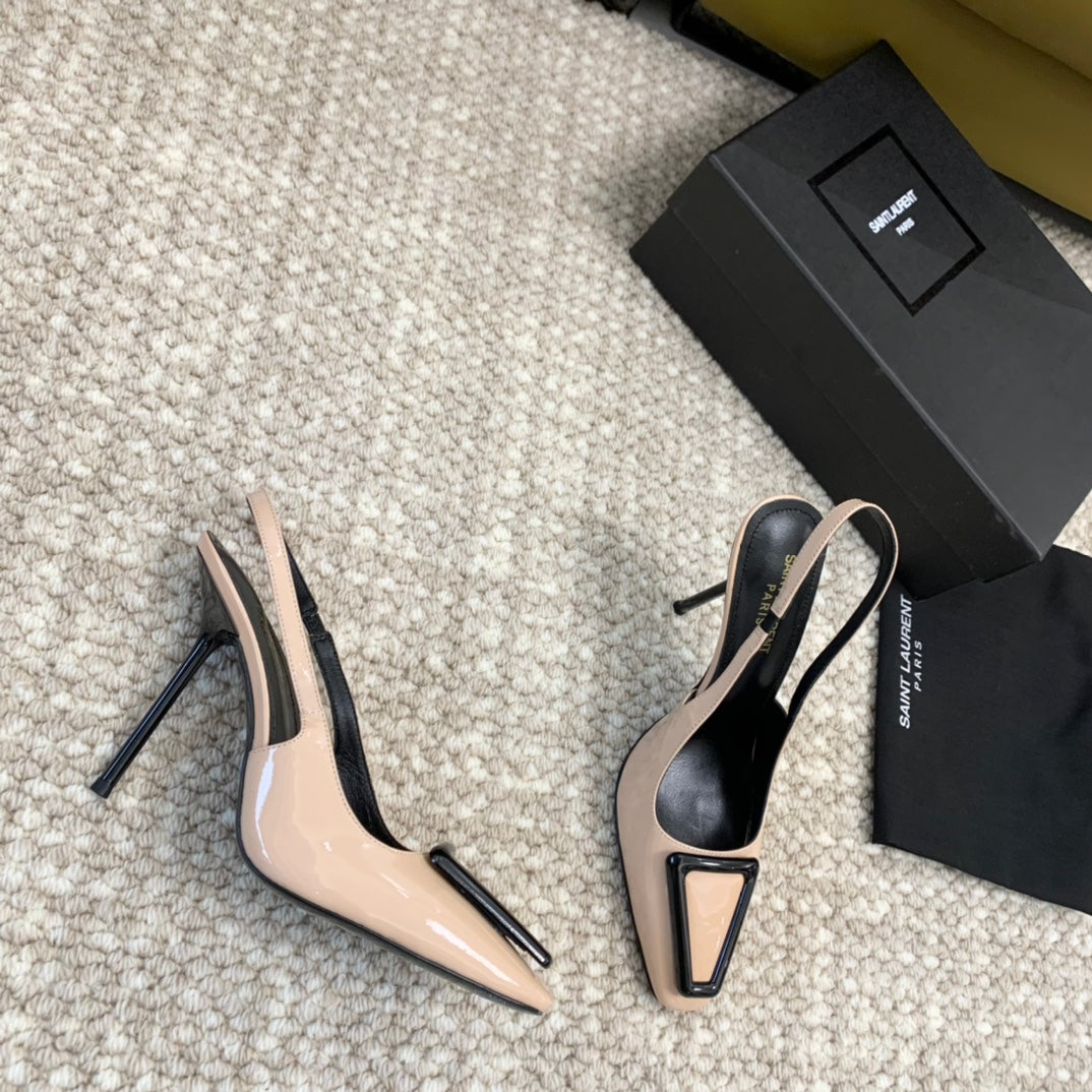 SL TRIANGLE HEELED SLINGBACKS BISQUE CALFSKIN - 35 / 5 CM