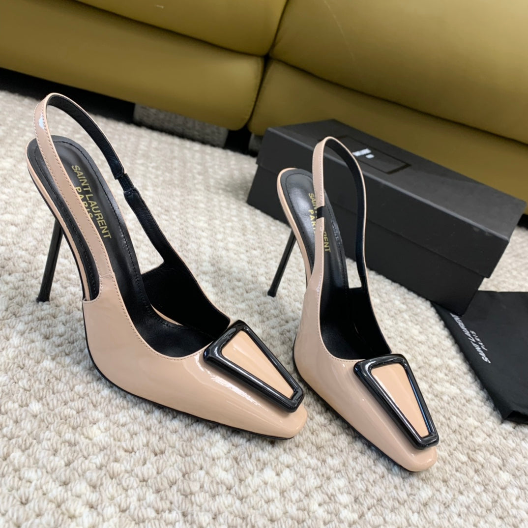 SL TRIANGLE HEELED SLINGBACKS BISQUE CALFSKIN - 35 / 5 CM