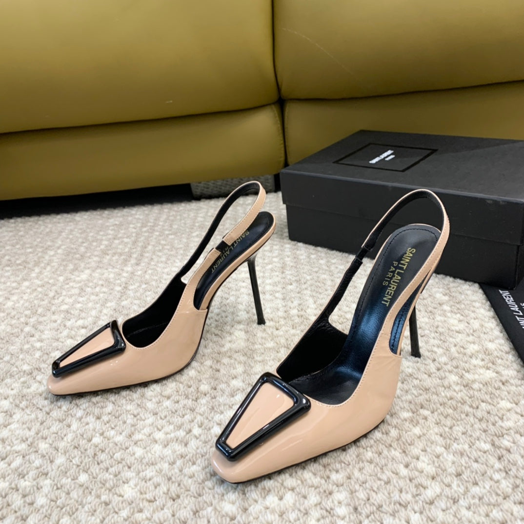 SL TRIANGLE HEELED SLINGBACKS BISQUE CALFSKIN - 35 / 5 CM