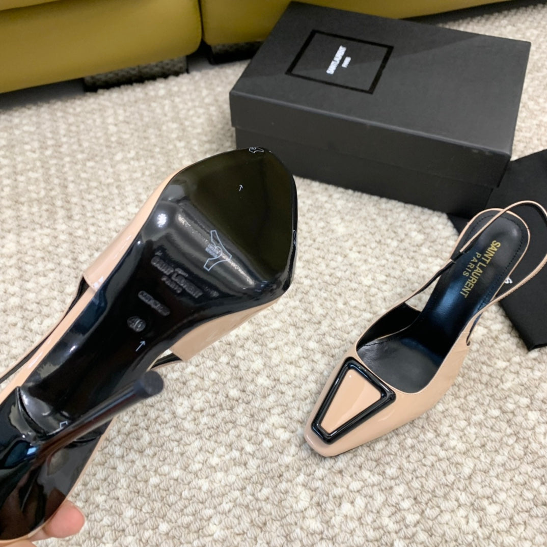 SL TRIANGLE HEELED SLINGBACKS BISQUE CALFSKIN - 35 / 5 CM