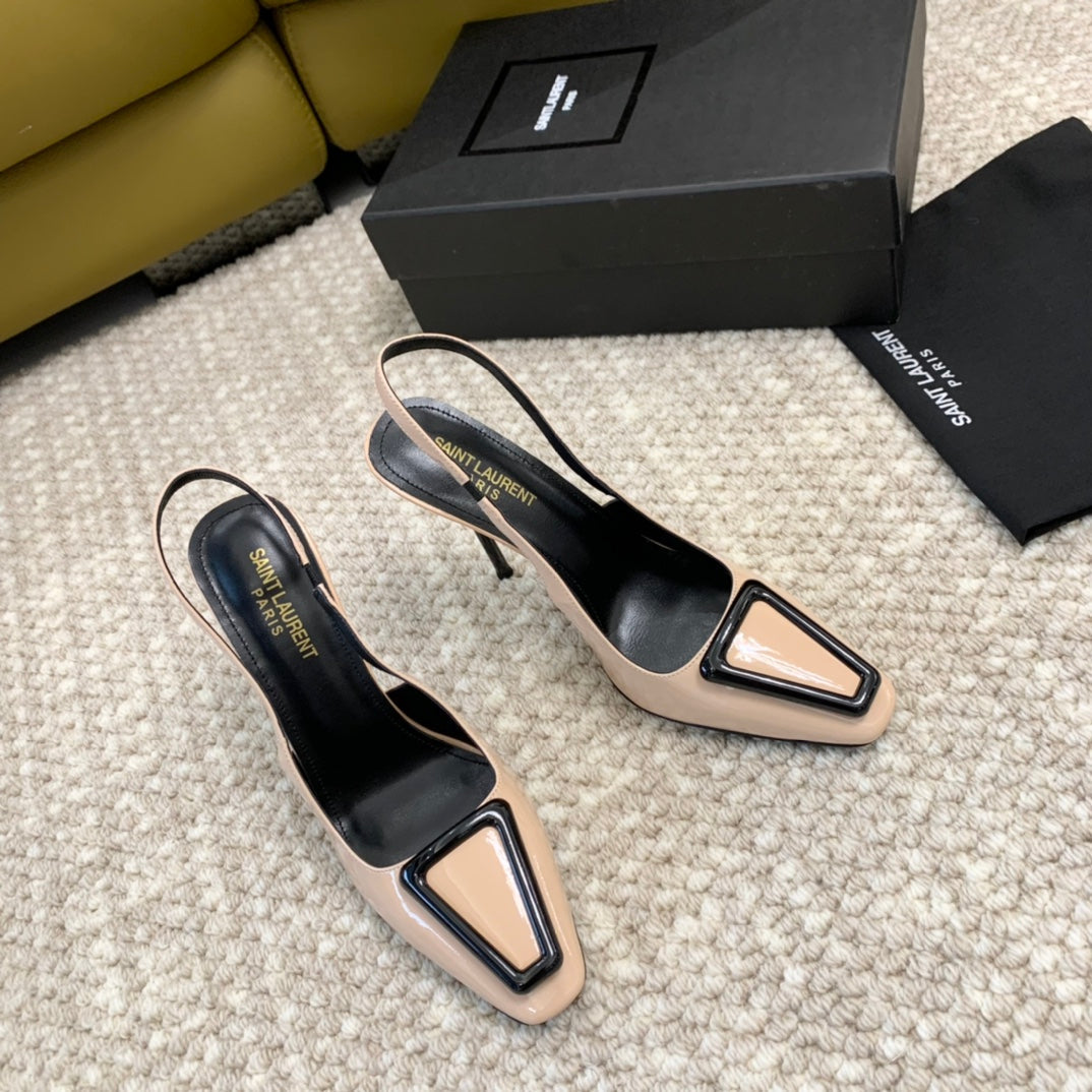 SL TRIANGLE HEELED SLINGBACKS BISQUE CALFSKIN - 35 / 5 CM