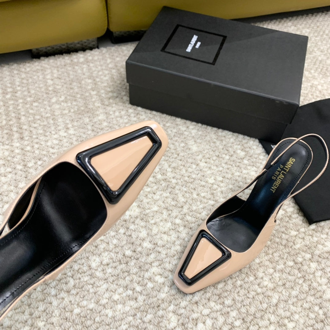 SL TRIANGLE HEELED SLINGBACKS BISQUE CALFSKIN - 35 / 5 CM