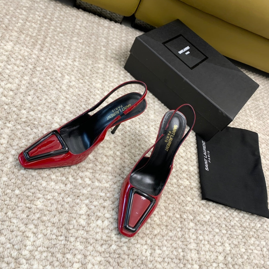 SL TRIANGLE HEELED SLINGBACKS RED CALFSKIN - 35 / 5 CM