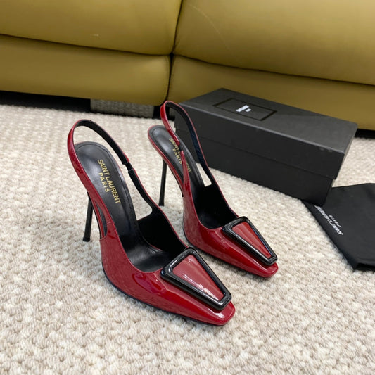SL TRIANGLE HEELED SLINGBACKS RED CALFSKIN - 35 / 5 CM