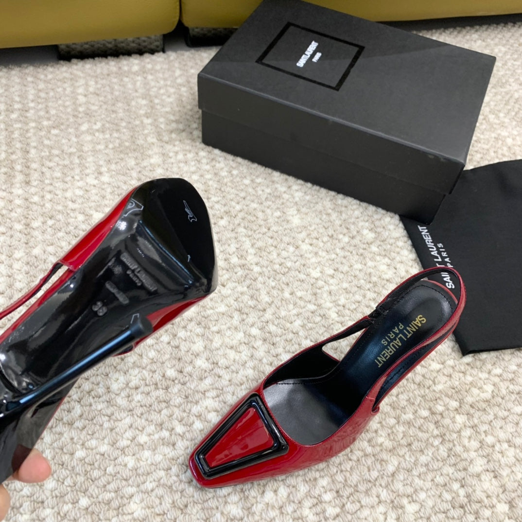 SL TRIANGLE HEELED SLINGBACKS RED CALFSKIN - 35 / 5 CM