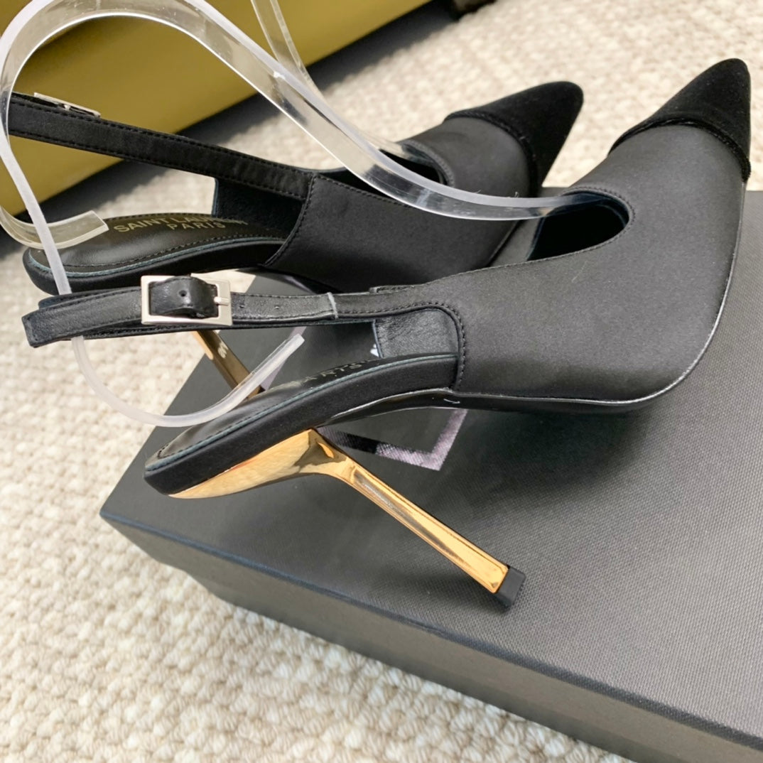 SL CAP-TOE SLINGBACKS BLACK SATIN AND VELVET - 35