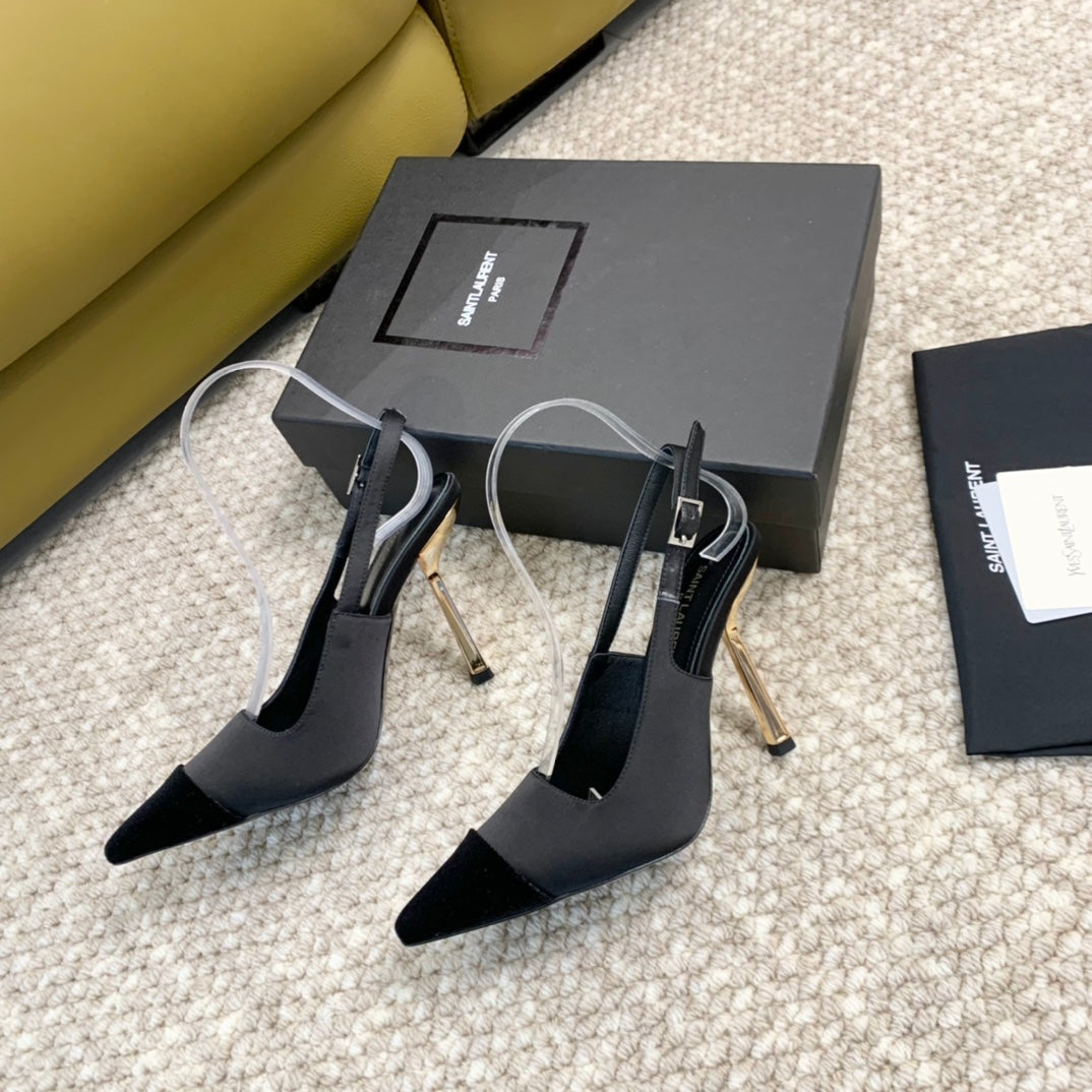 SL CAP-TOE SLINGBACKS BLACK SATIN AND VELVET - 35