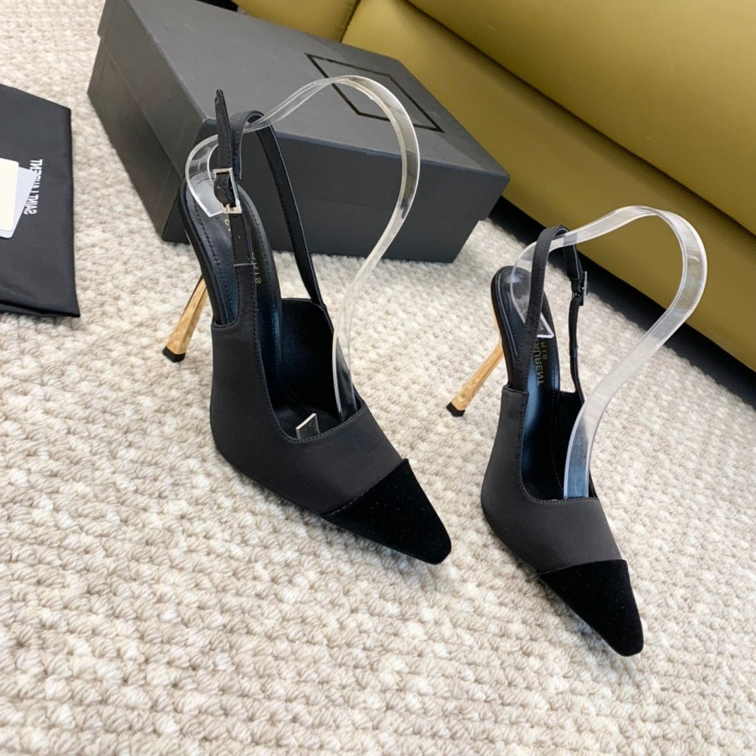 SL CAP-TOE SLINGBACKS BLACK SATIN AND VELVET - 35