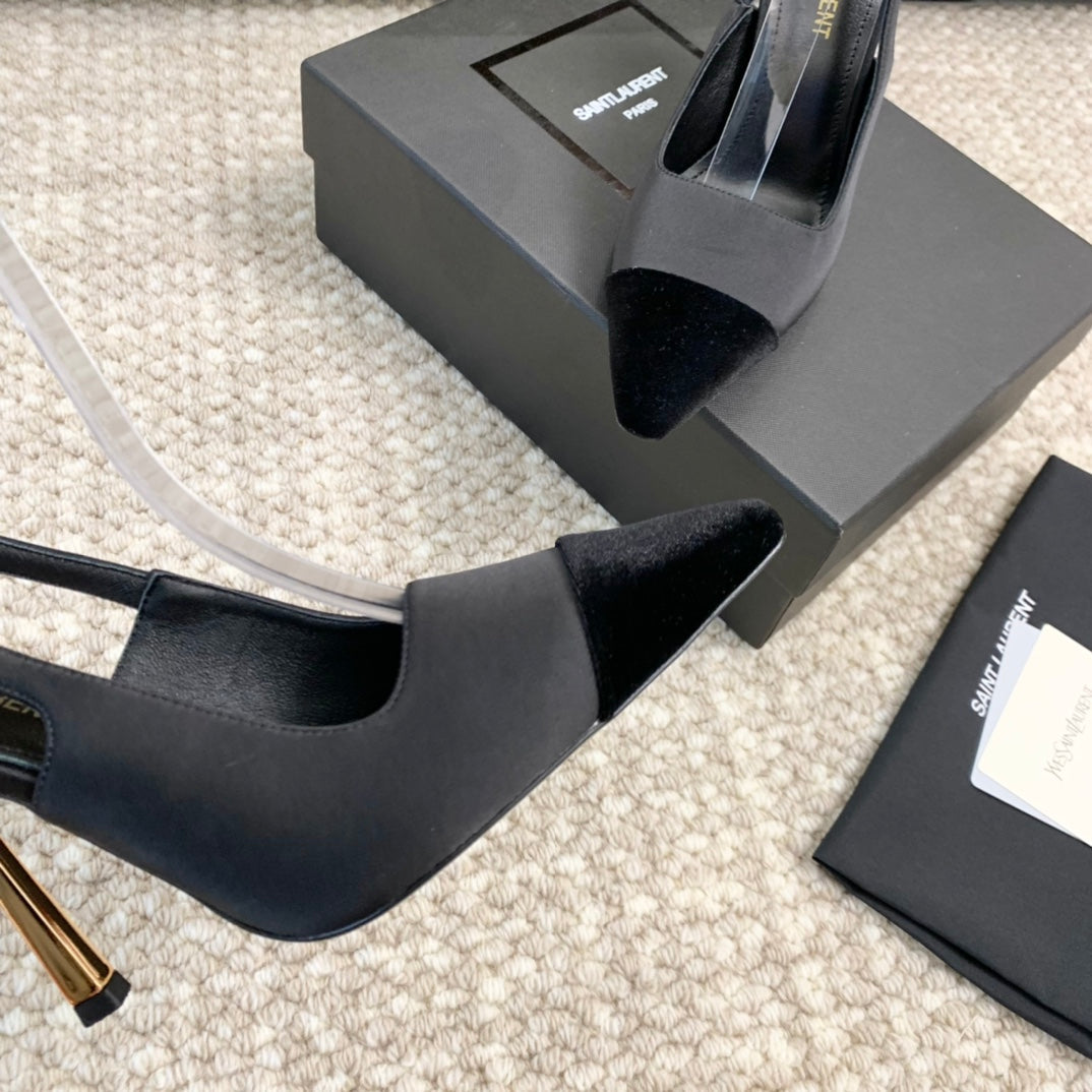 SL CAP-TOE SLINGBACKS BLACK SATIN AND VELVET - 35