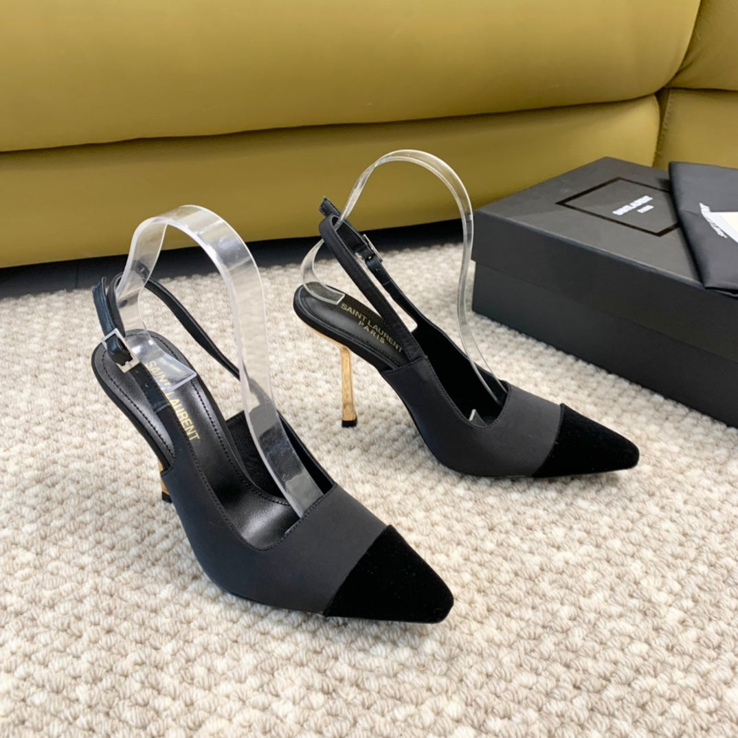 SL CAP-TOE SLINGBACKS BLACK SATIN AND VELVET - 35