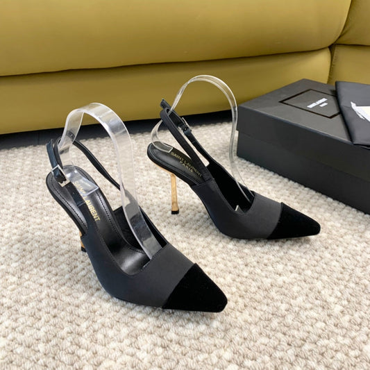 SL CAP-TOE SLINGBACKS BLACK SATIN AND VELVET - 35