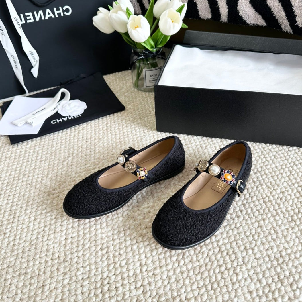CC MARY JANES BLACK WOOL TWEED AND FABRIC - 35