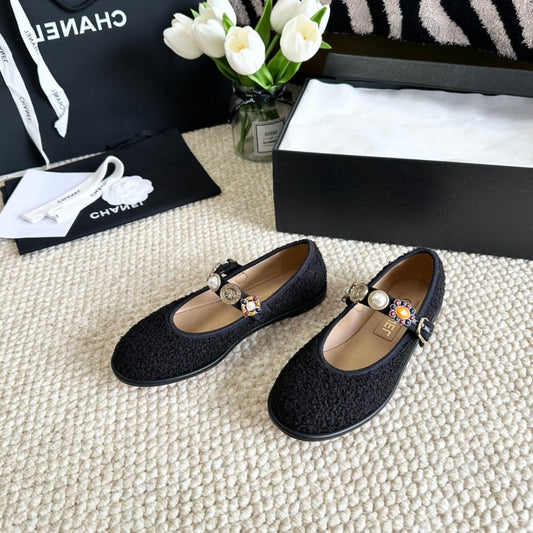 CC MARY JANES BLACK WOOL TWEED AND FABRIC - 35