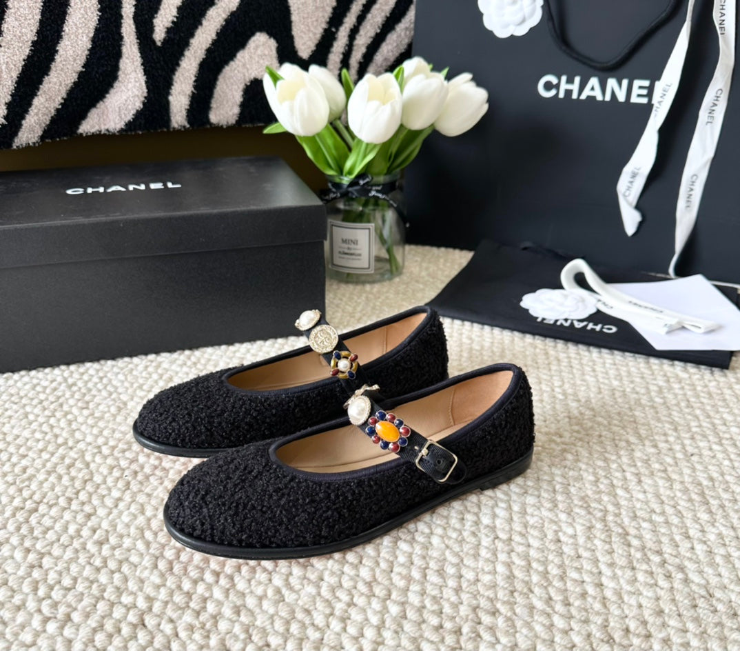 CC MARY JANES BLACK WOOL TWEED AND FABRIC - 35
