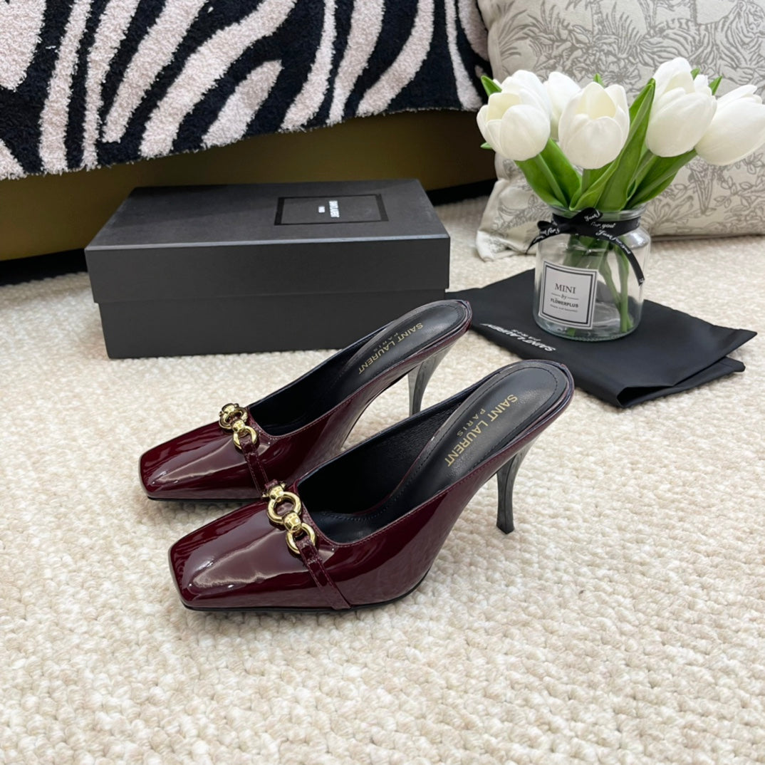 SL SQUARE TOE MULES WINE CALFSKIN - 35