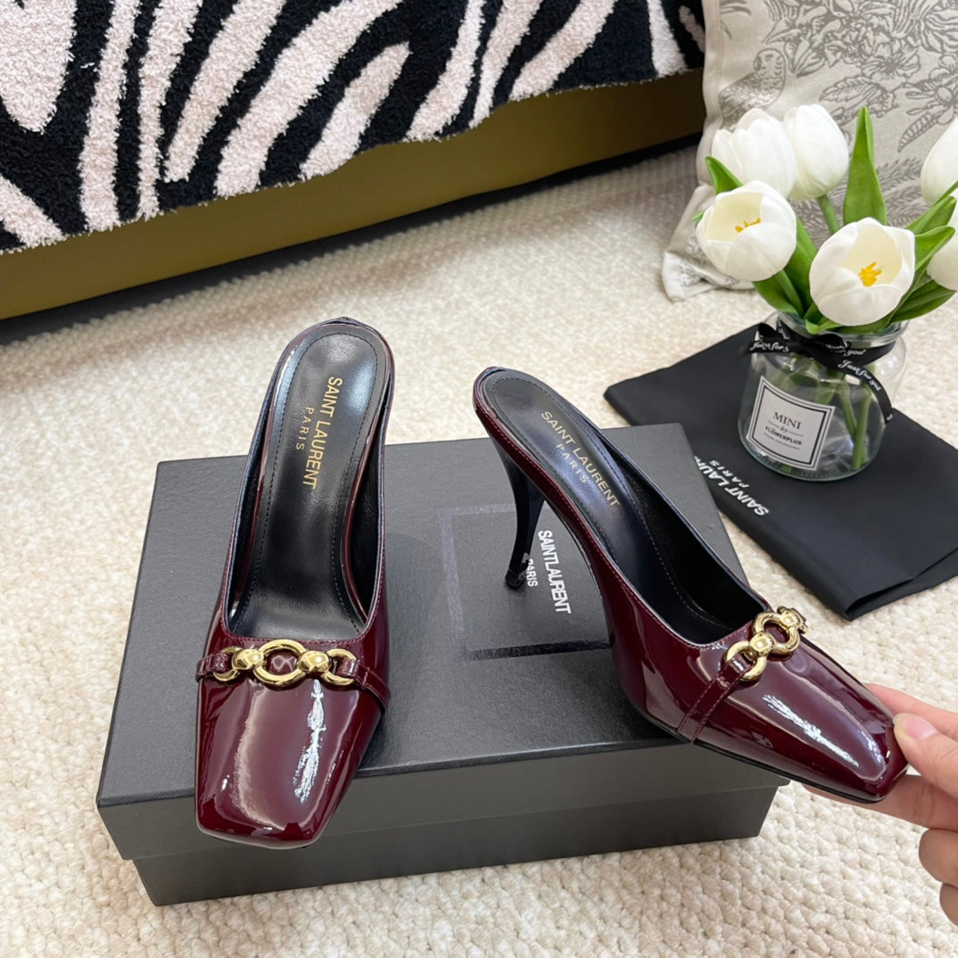 SL SQUARE TOE MULES WINE CALFSKIN - 35