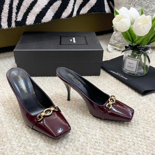 SL SQUARE TOE MULES WINE CALFSKIN - 35
