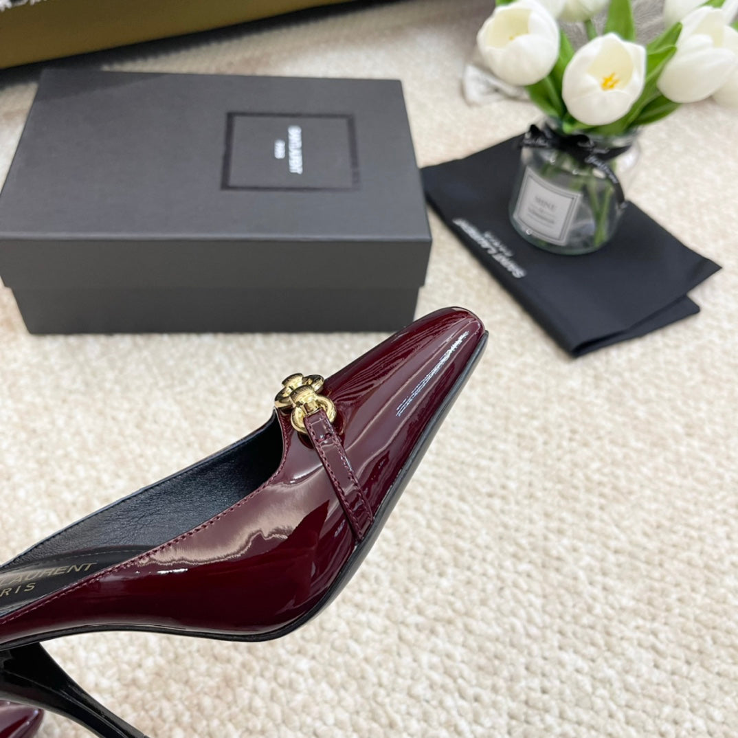 SL SQUARE TOE MULES WINE CALFSKIN - 35