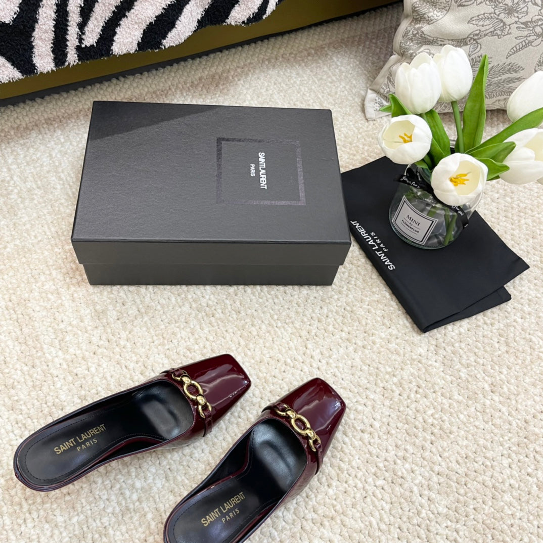SL SQUARE TOE MULES WINE CALFSKIN - 35